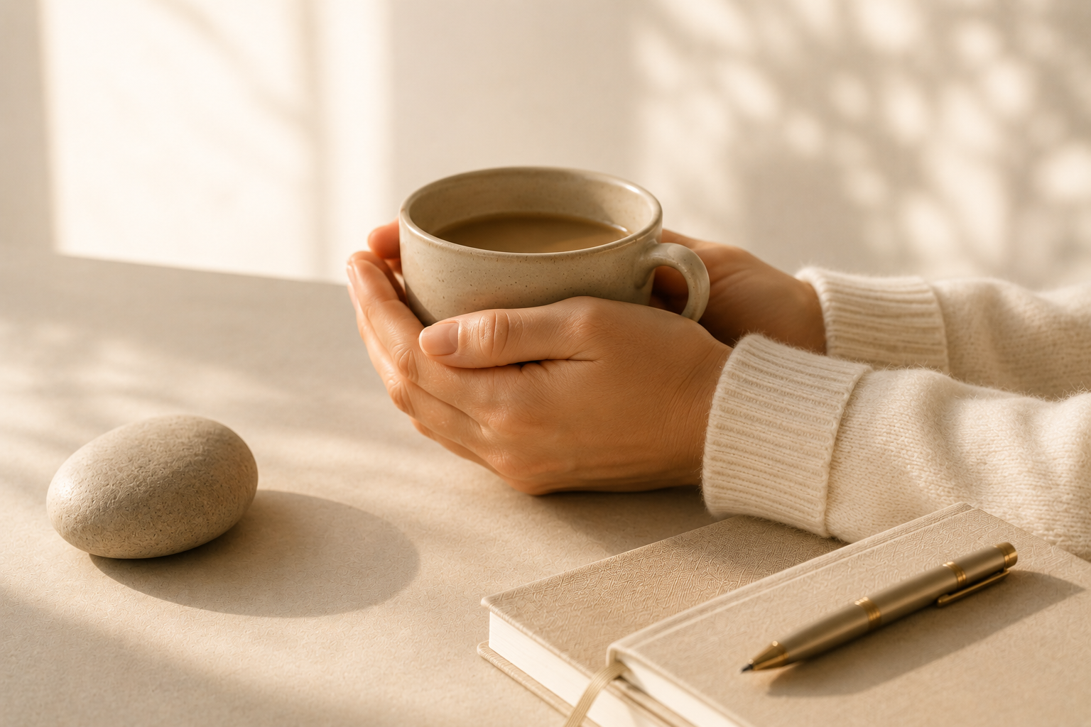 Hände halten eine warme Tasse als Symbol für Vertrauen